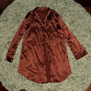 Burnt Orange Satin Pajama Dress